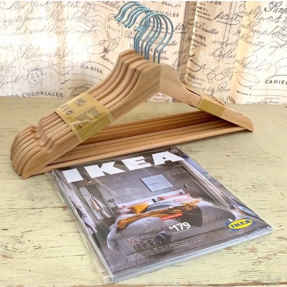 8 pc IKEA Natural Wood Hangers with discounted catalog (last issue ever made!)